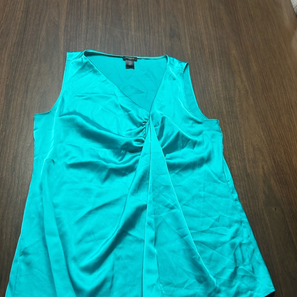 Ann Taylor Blue Asymmetrical Ruched Tank Top